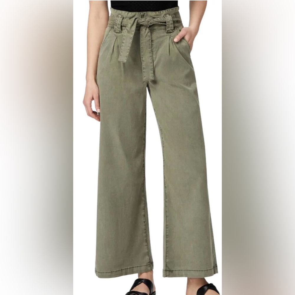 Paige Harper green wide leg pants with tie. Size 24. - Picture 1 of 4
